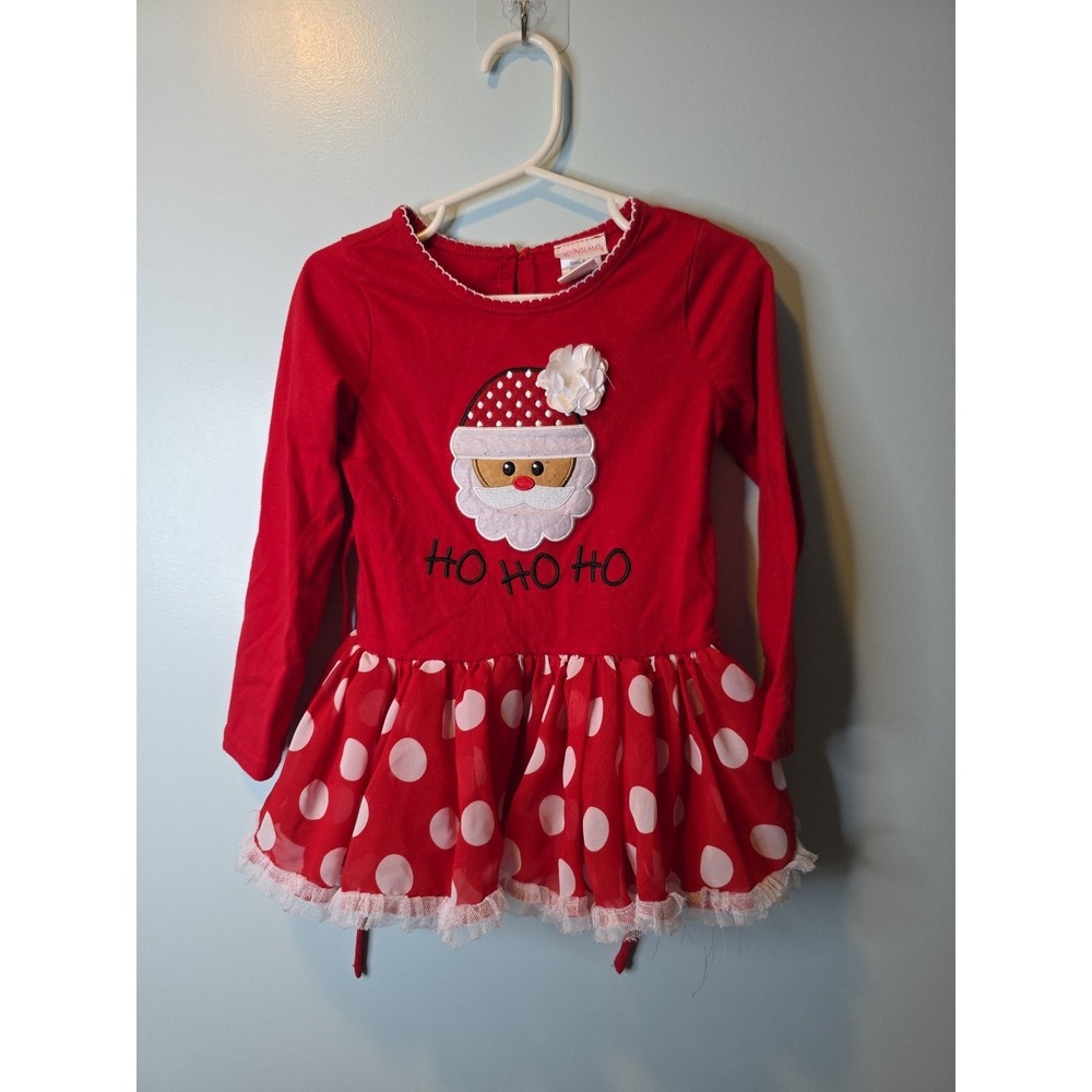 Girls Sz 5 Christmas Shirt/Mini Dress Youngland Santa tulle polka dots holiday